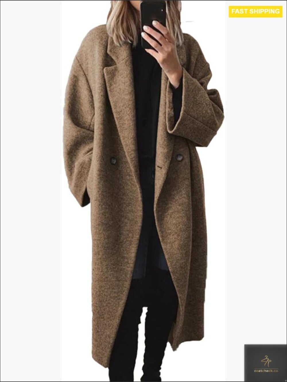 Wool Pea Coat Double Breasted Notch Lapel Classic Trench Overcoat Women's Winter